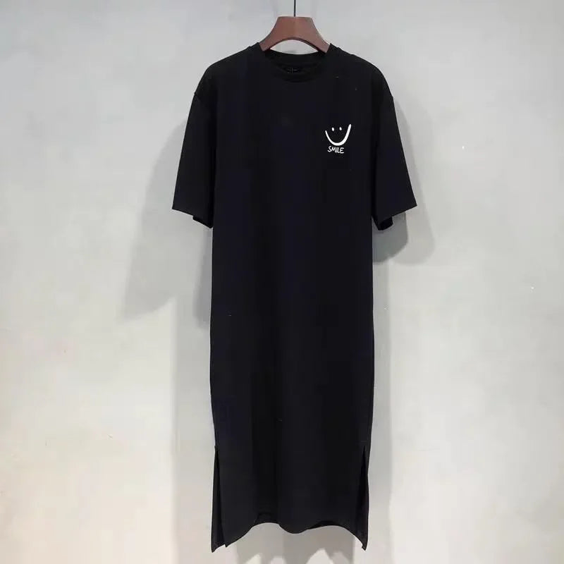 2026 Plus Size Summer Women's Smiley Side-Slit T-Shirt