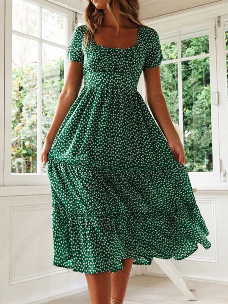Vestidos Vintage Vintage Print Puff Sleeve summer Beach Dress
