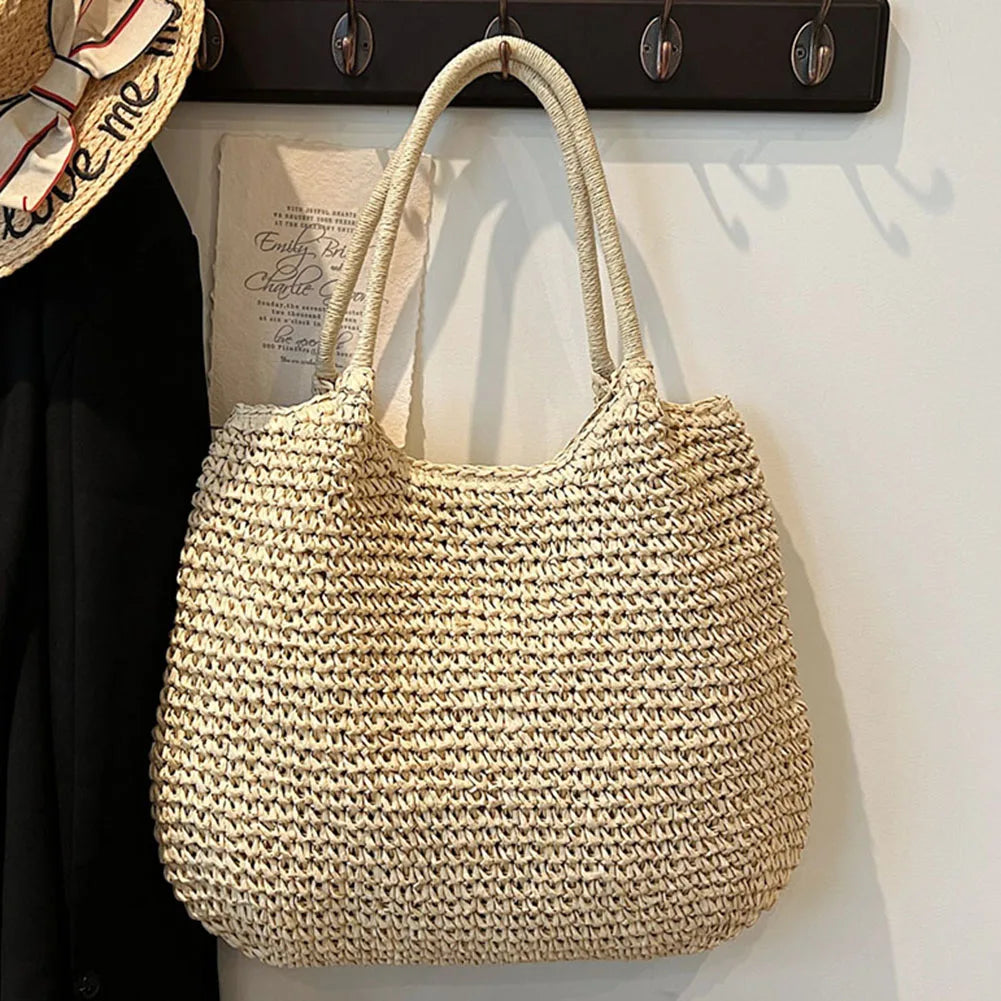 Women Straw Bag Tote Handbag Large Capacity Vintage Shoulder Bag