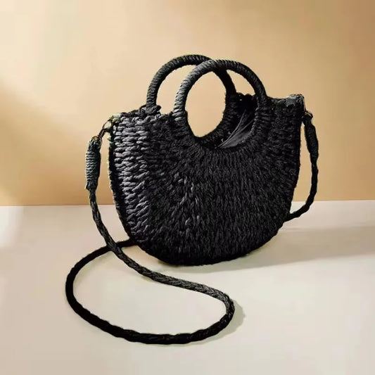 Handmade Half-Round Rattan Woven Straw Summer Bag