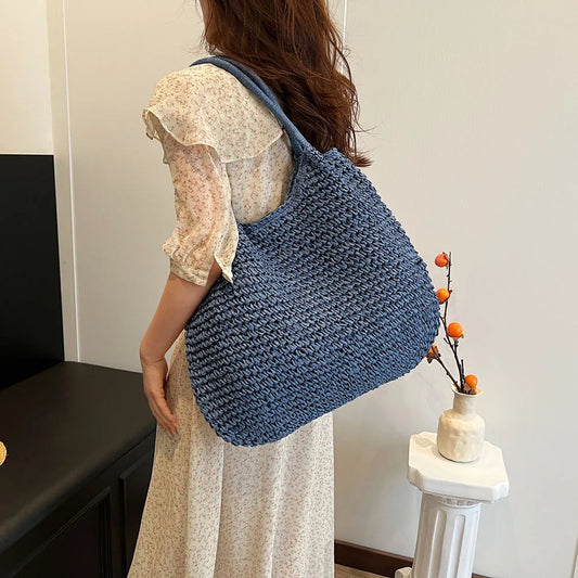 Women Straw Bag Tote Handbag Large Capacity Vintage Shoulder Bag