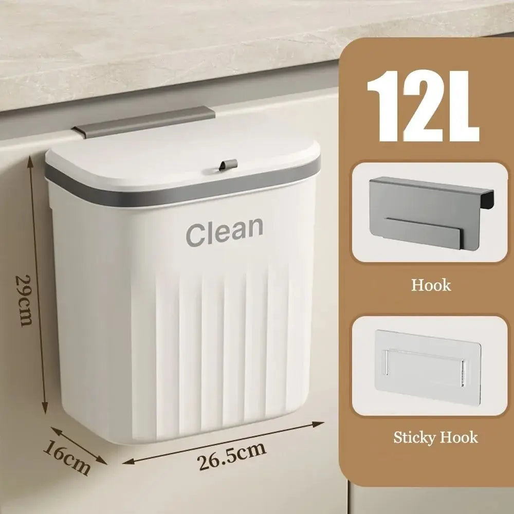 Durable Trash Can Wall Mounted Hanging With Lid Kitchen Bin