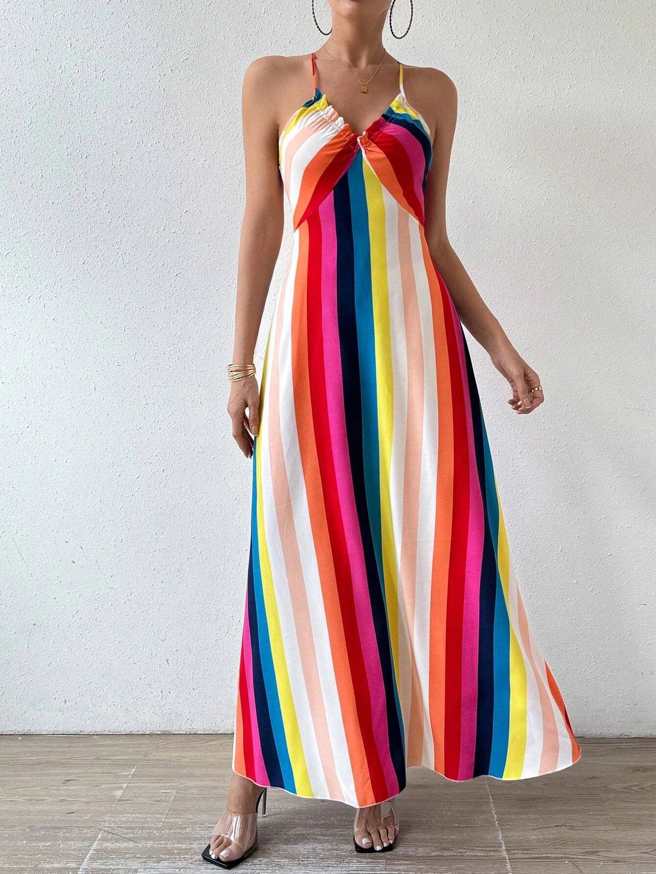 Women's Summer Ethnic Pattern Backless Split Thigh Dress for Ladies