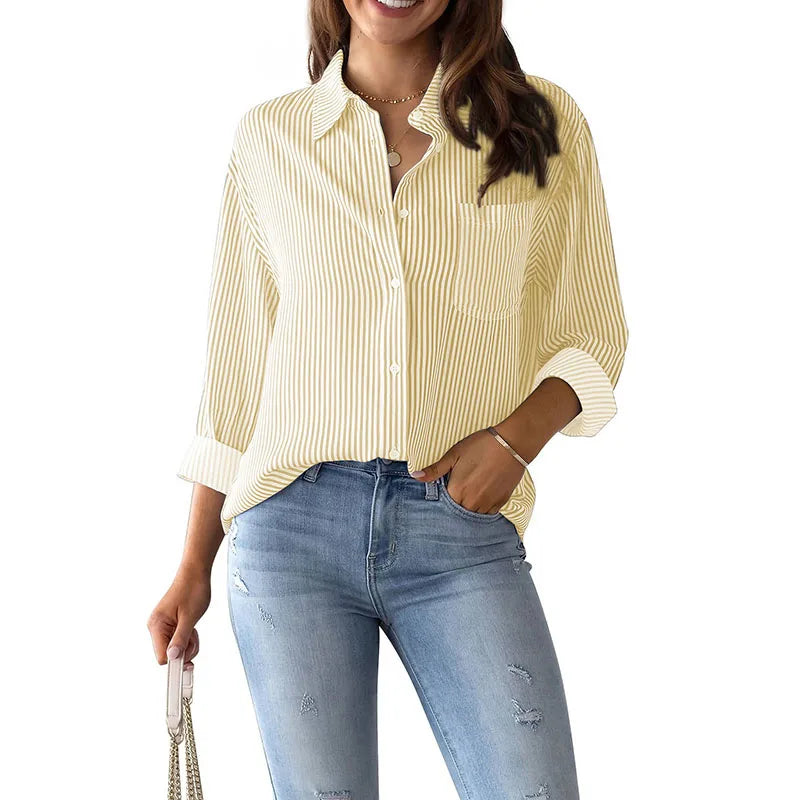 Classic Blue Striped Shirt Women 2026 Spring Streetwear