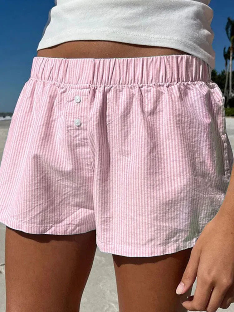Striped Print Casual Shorts for Women