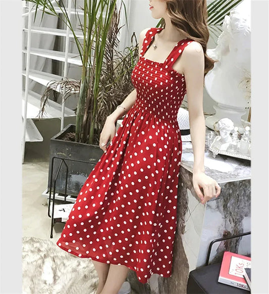 Robe femme Summer Polka Dot Womens Dresses Elegant Square Neck Sleeveless
