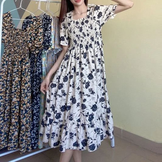Spring Summer Elastic Waist Chiffon Dress for Women