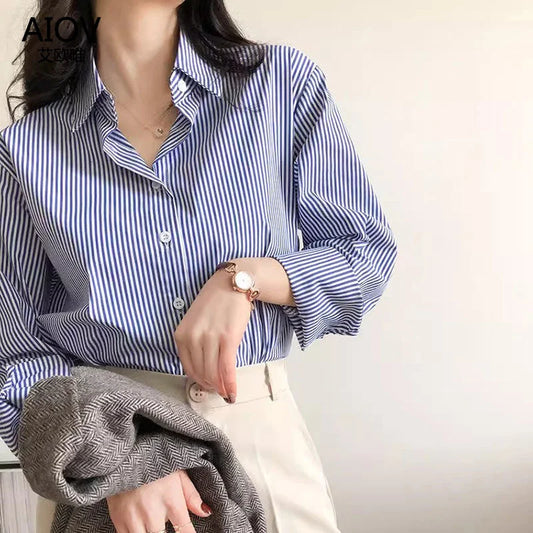 Classic Striped Woman Spring Autumn Blouses