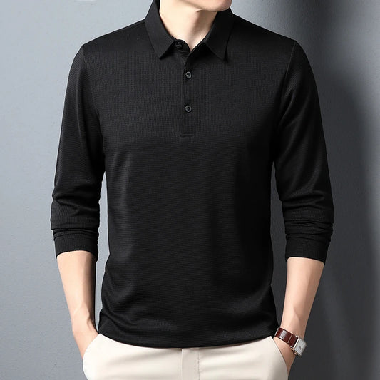 Men's Business Casual Polo Long Sleeve T-shirt