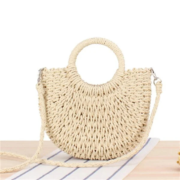Handmade Half-Round Rattan Woven Straw Summer Bag