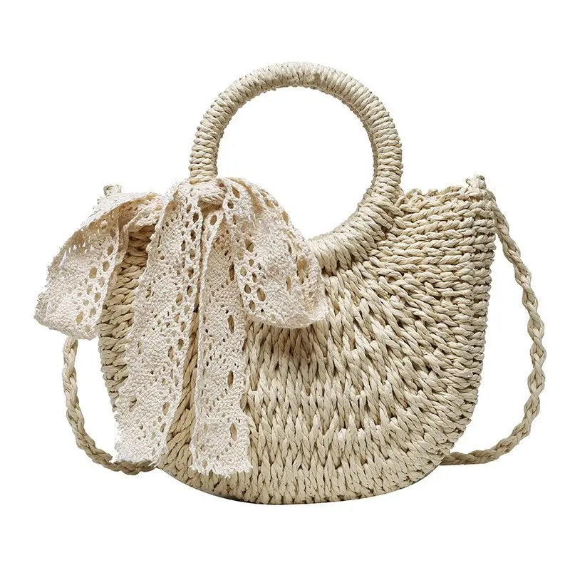 Handmade Half-Round Rattan Woven Straw Summer Bag