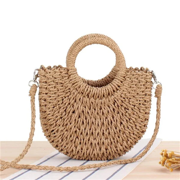 Handmade Half-Round Rattan Woven Straw Summer Bag