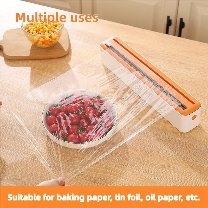 Large Size Plastic Wrap Dispenser with Cutter, Dual Slide Cutting Multifunctional Foil & Parchment Paper Cutter