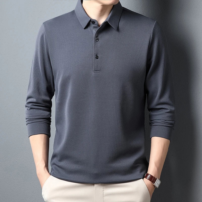 Men's Business Casual Polo Long Sleeve T-shirt