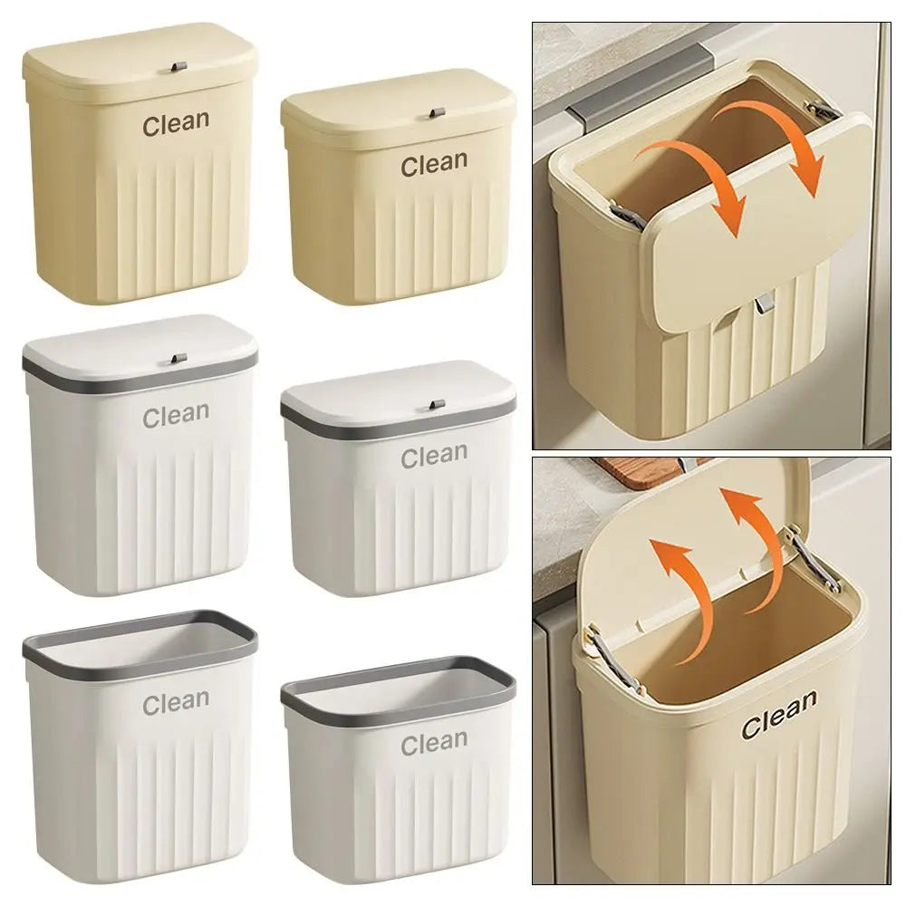 Durable Trash Can Wall Mounted Hanging With Lid Kitchen Bin