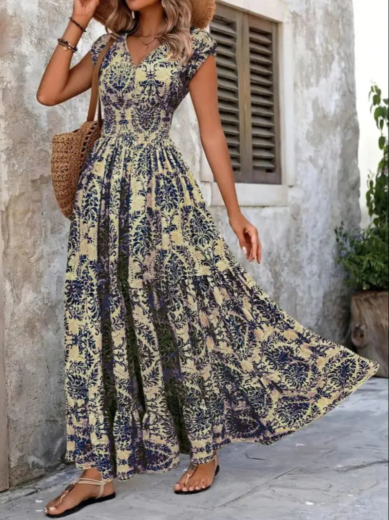 2026 vintage printed dress fashionable and elegant for women