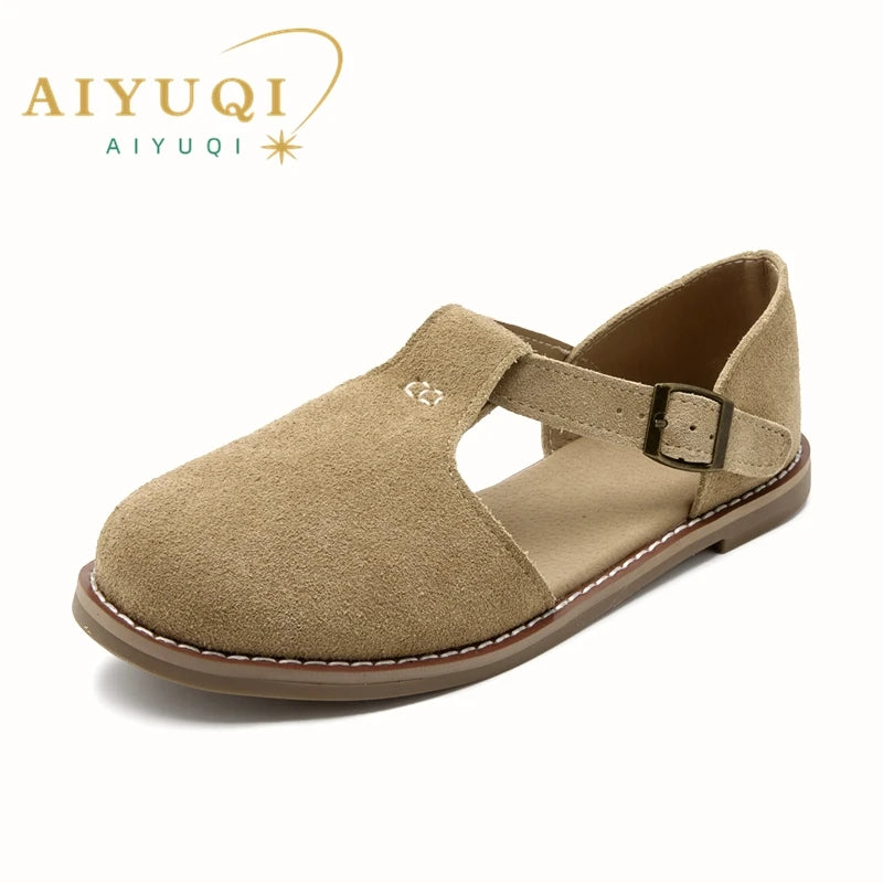 Flat-soled retro frosted genuine leather women's sandals 2026