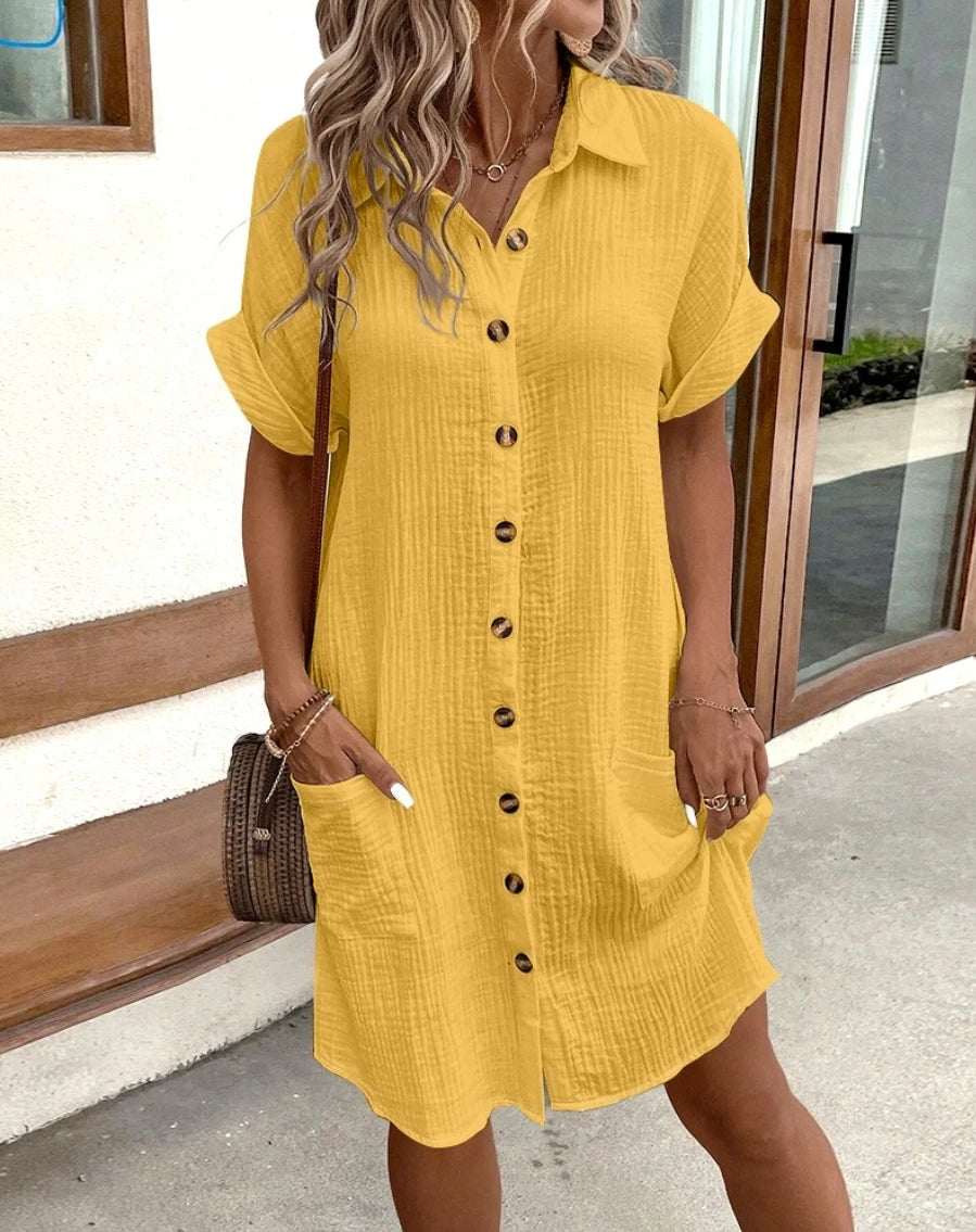 Vintage Solid Mini Dress Summer Cotton for Women