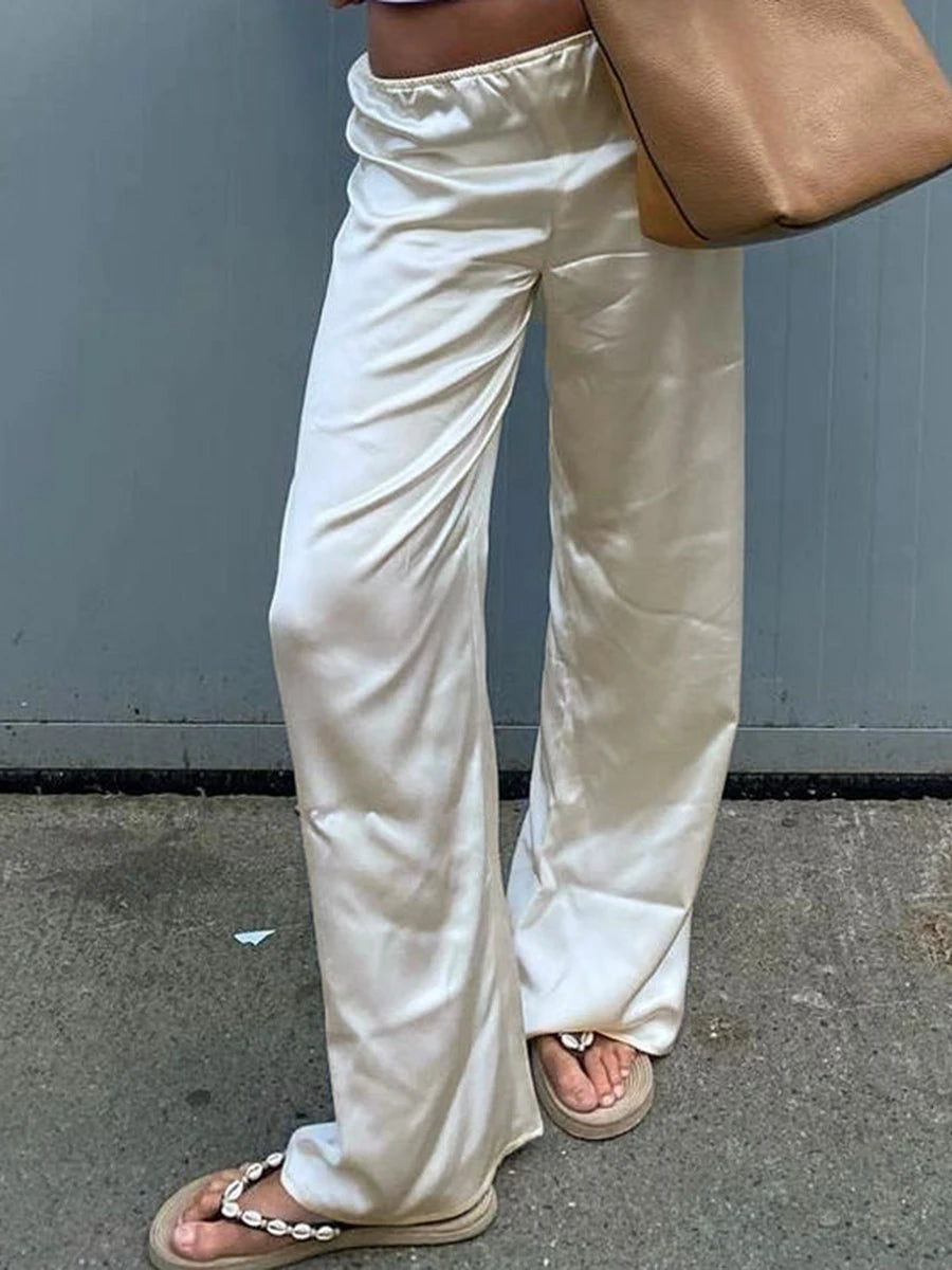 Chic Satin Wide Leg Dress Pants Women's Stylish Trousers