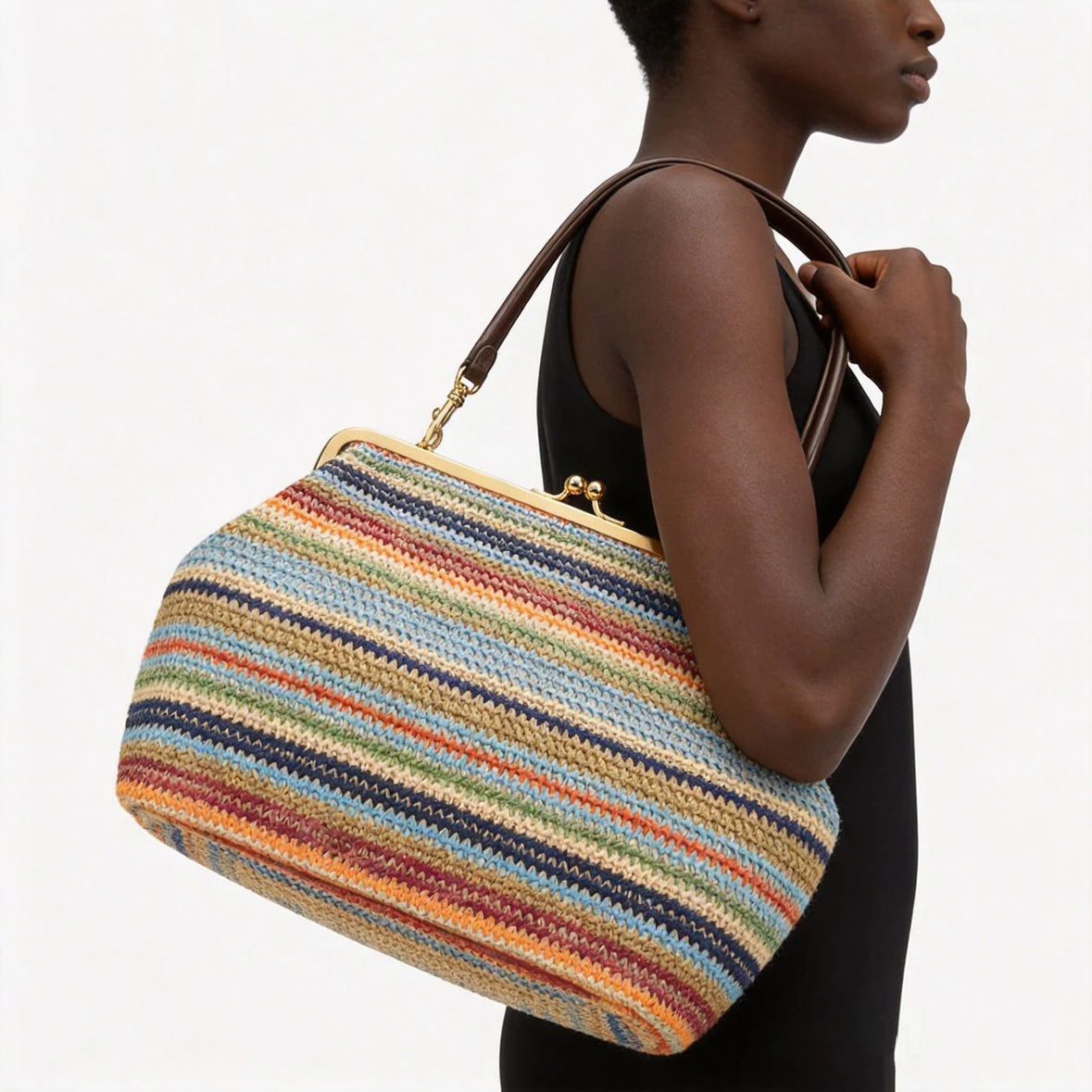 Fashion Large Striped Clip Shell Shoulder Bag for Women
