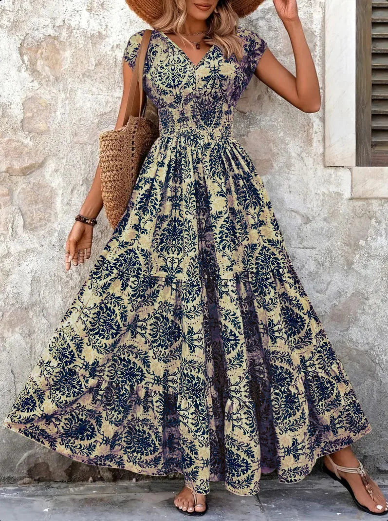 2026 vintage printed dress fashionable and elegant for women
