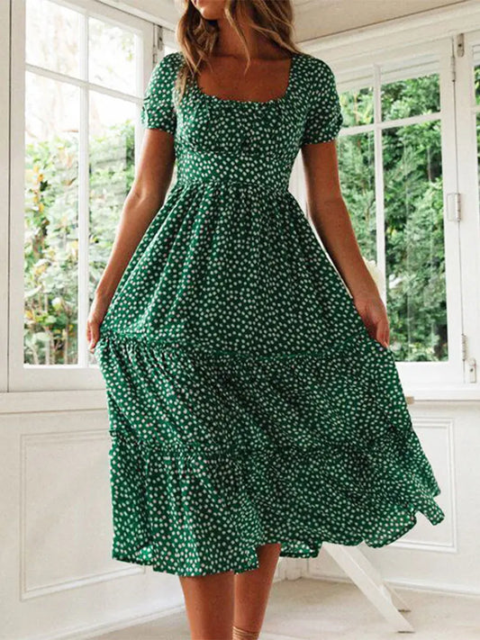 Vestidos Vintage Vintage Print Puff Sleeve summer Beach Dress