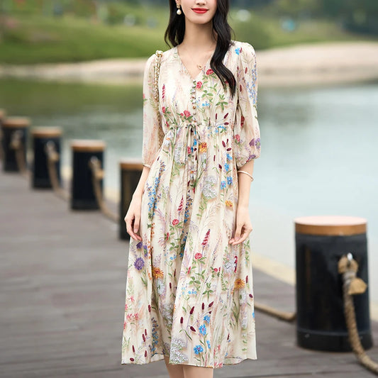 100% Real Silk Women's Holiday Elegant Dresses
