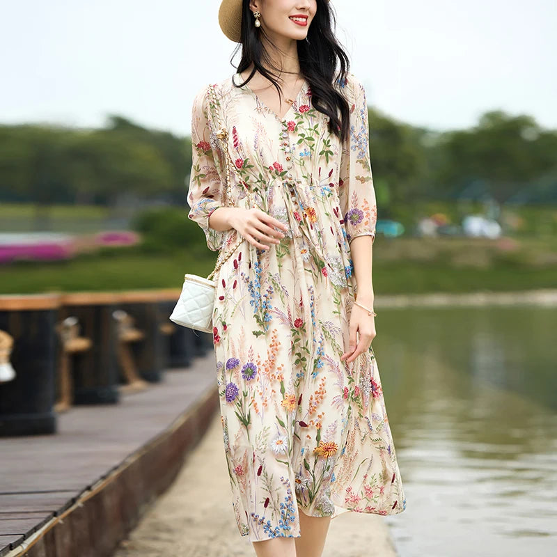100% Real Silk Women's Holiday Elegant Dresses