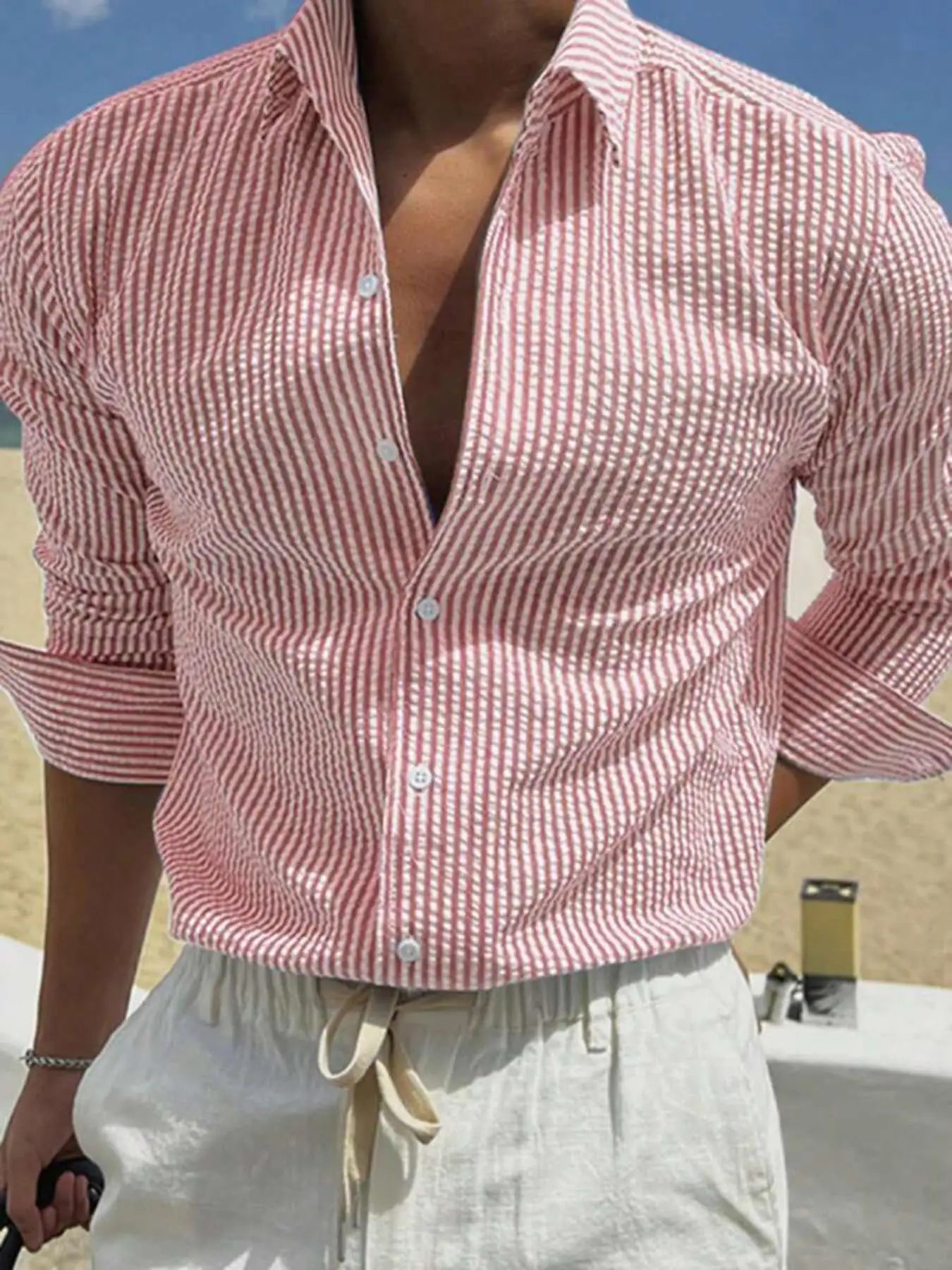 Men's Long Sleeve Striped Shirt with Loose Fit Stylish