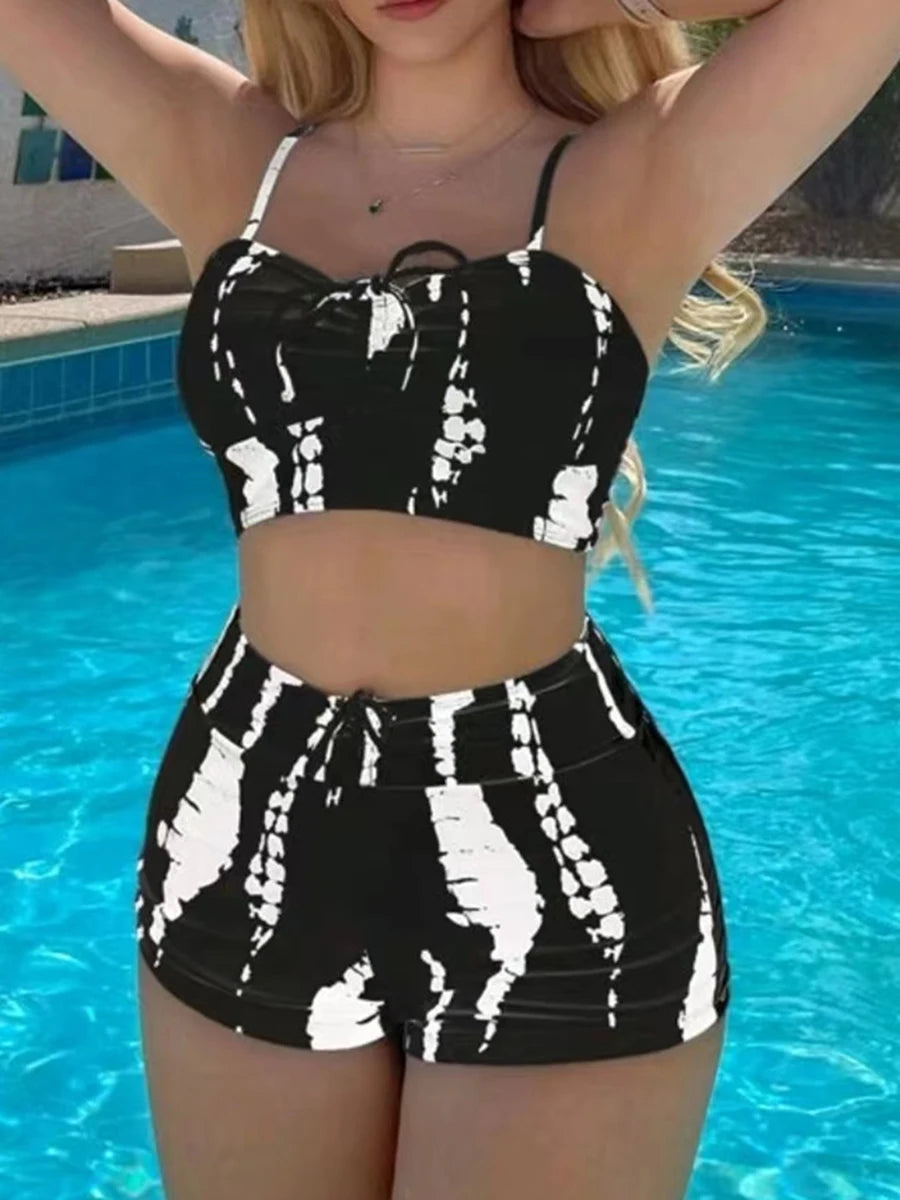 Drawstring Front Shorts Bikinis 2026 High Waist Swimsuit for Women