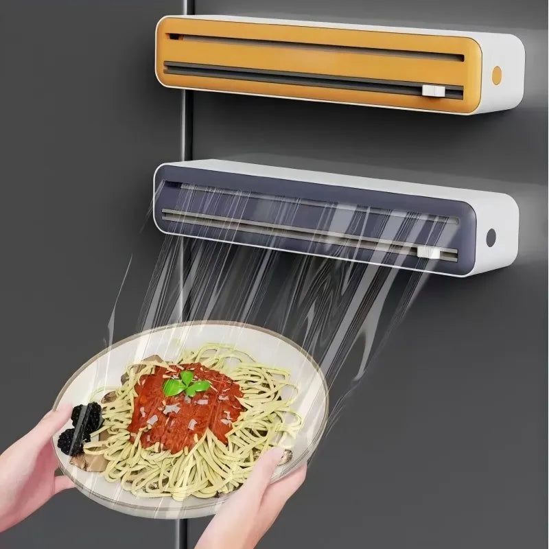 Large Size Plastic Wrap Dispenser with Cutter, Dual Slide Cutting Multifunctional Foil & Parchment Paper Cutter