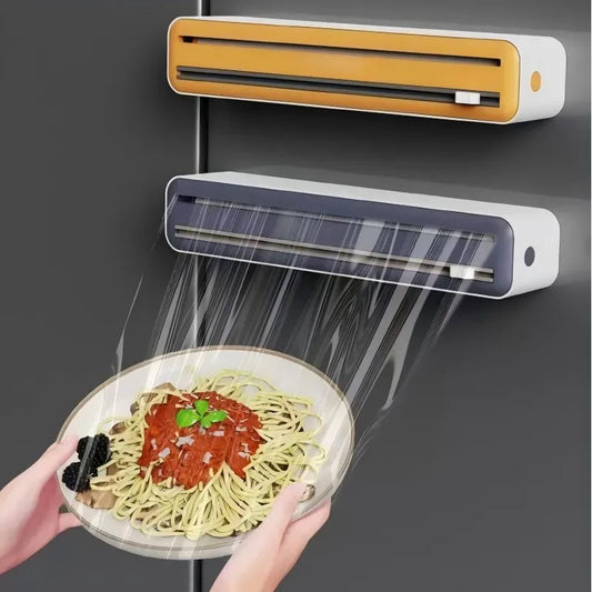 Large Size Plastic Wrap Dispenser with Cutter, Dual Slide Cutting Multifunctional Foil & Parchment Paper Cutter