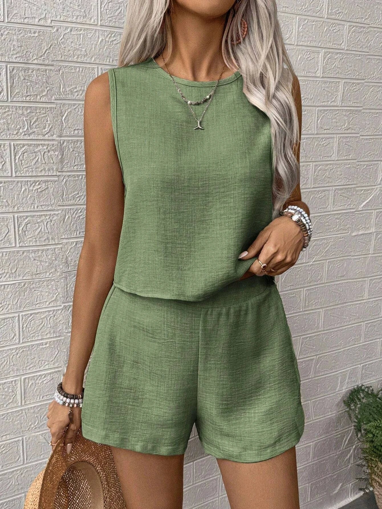 2026 Women's Solid Color Simple Fashion Casual Sleeveless Set