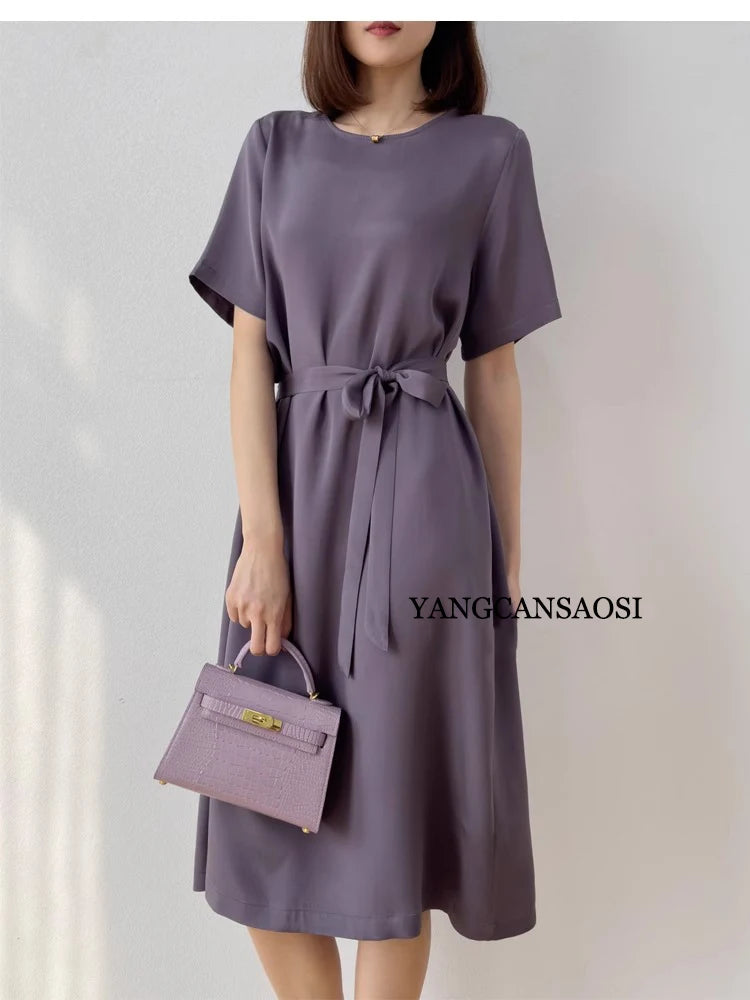 2026 Summer New 26MM 93%Natural Mulberry Silk Elastic Women's Dress