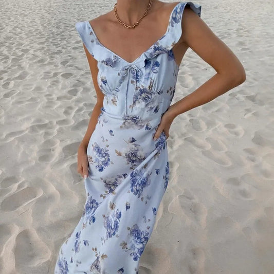 Summer Flower Printed Women's Sexy Low-cut Dress
