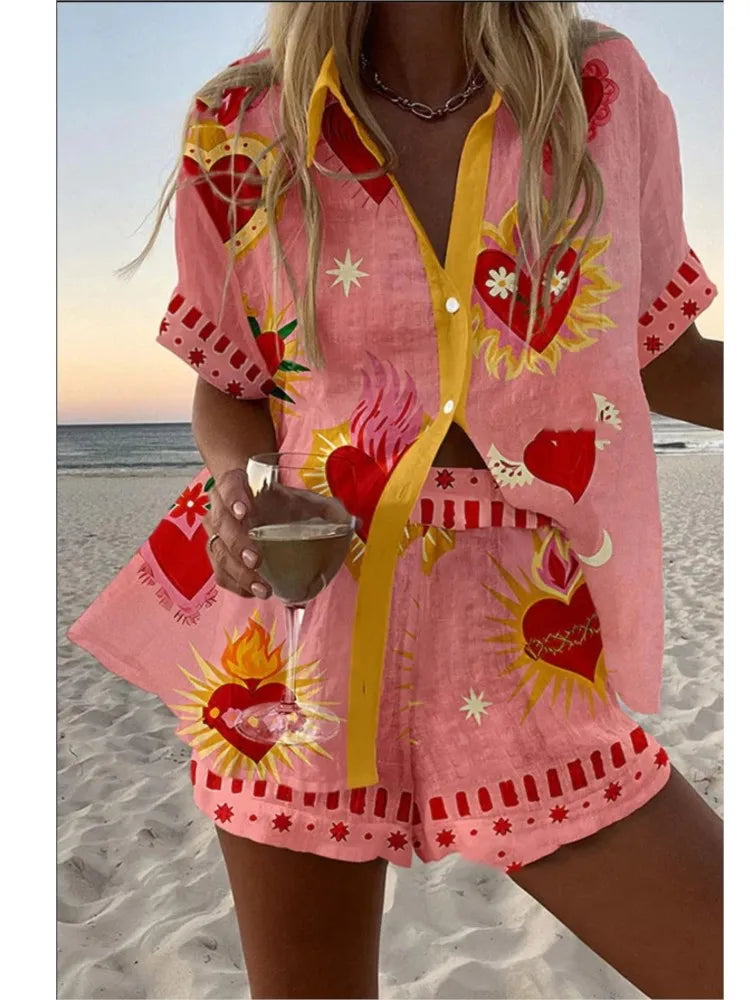 Fashion Casual Two Piece Set for Summer Comfort Colorful Button 2 sets