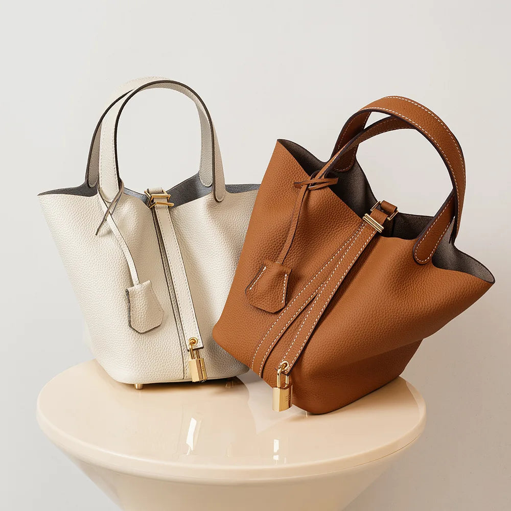 2026 New luxury Genuine Leather Barrel Bag for Women Togo Top