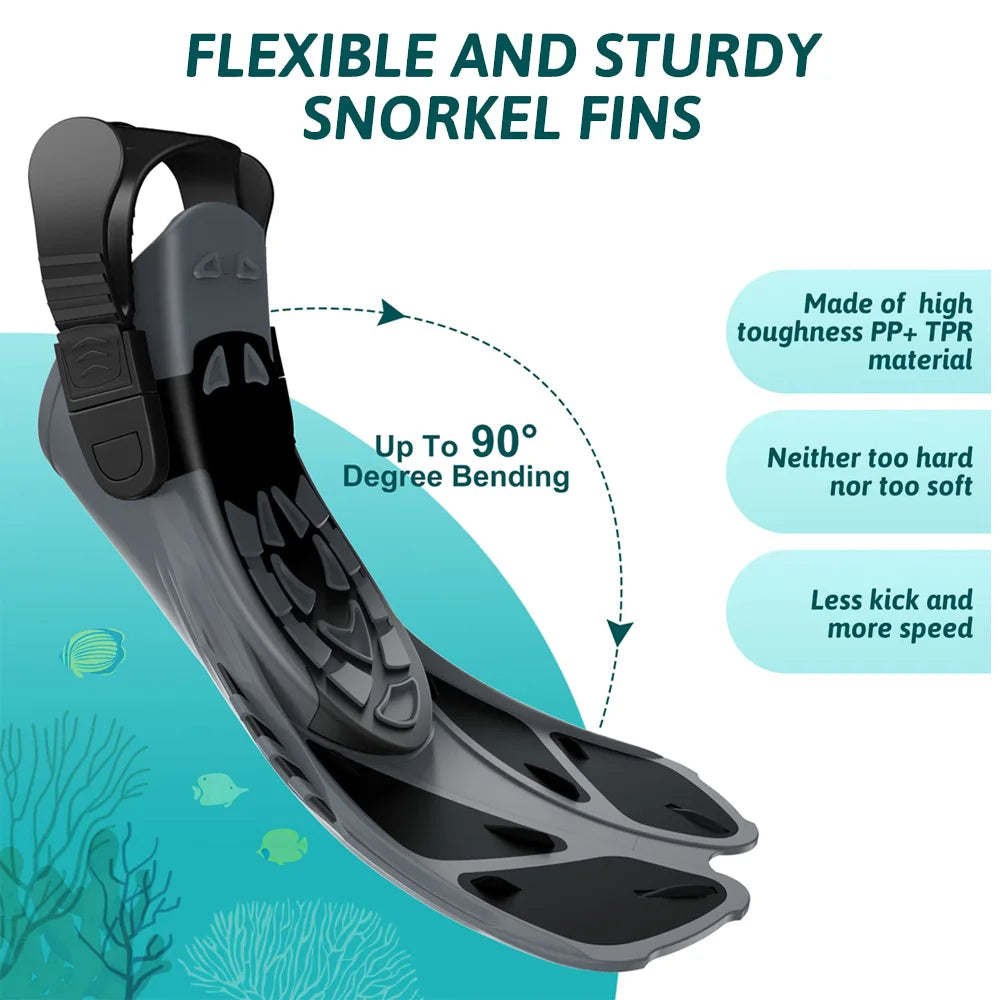 Snorkel Fins Adjustable Buckles Swimming Flippers Short Silicone for Adult