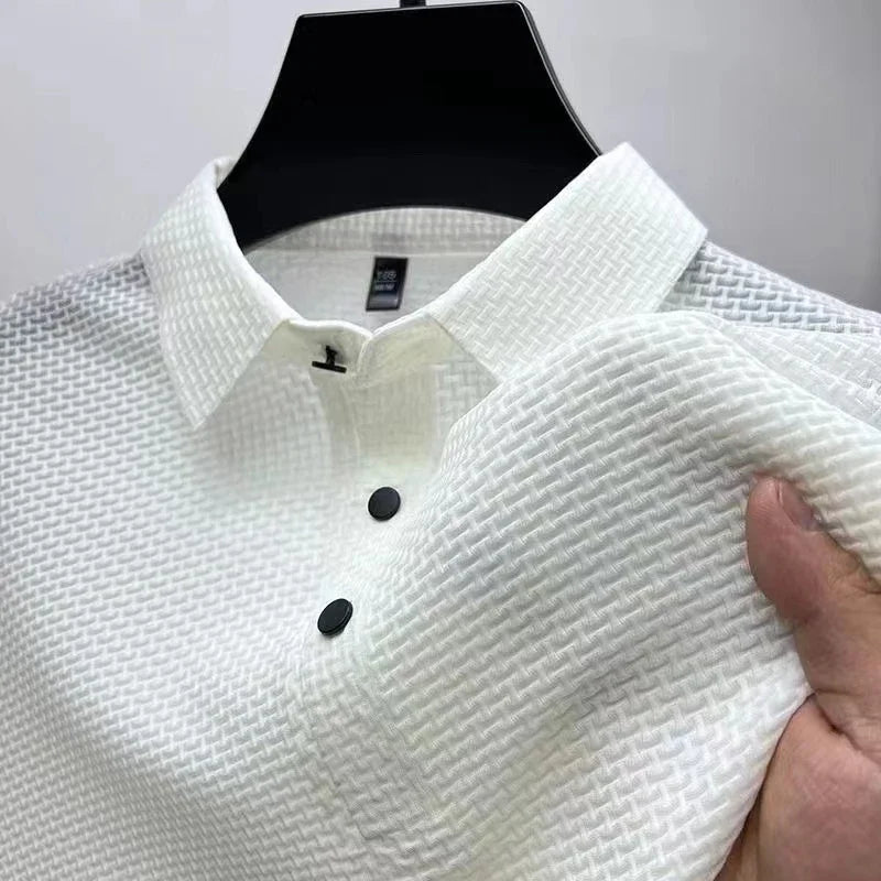 Men's Bone Flower Solid Color Polo Shirt Versatile Top