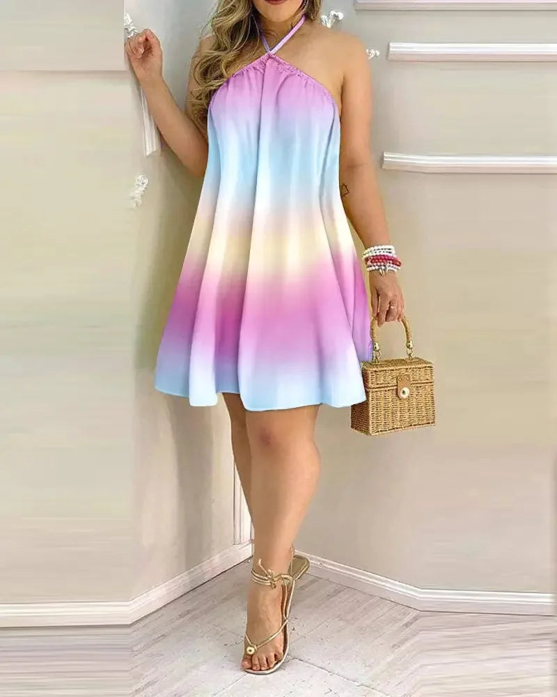 Floral Print Halter Neck Dress Boho Backless Halter Dress