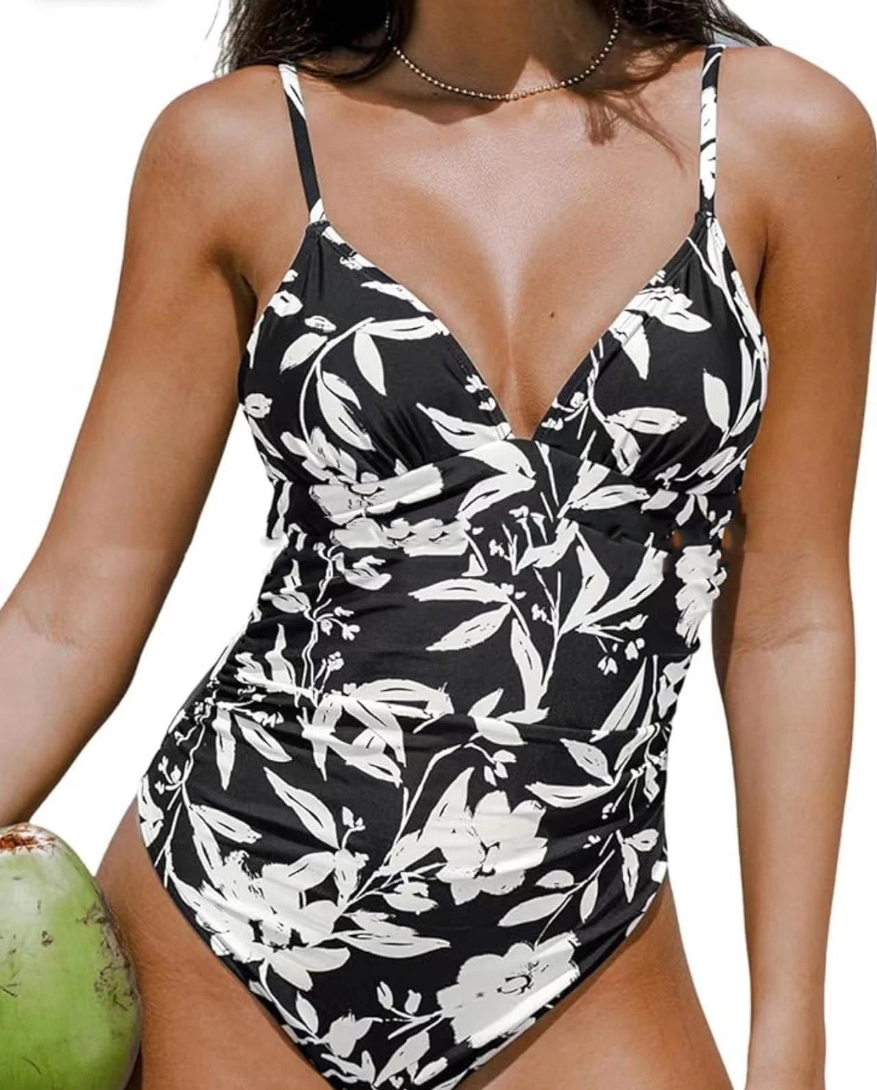 2026 New Women Sexy Pleated V Neck One Piece Swimsuits