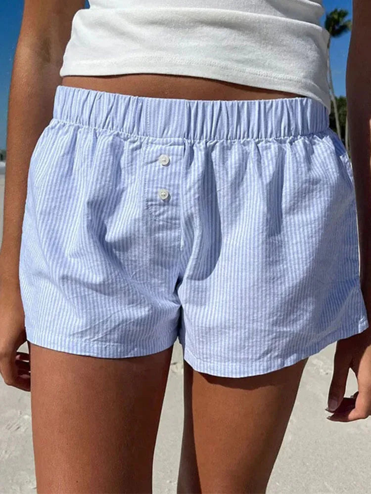 Striped Print Casual Shorts for Women