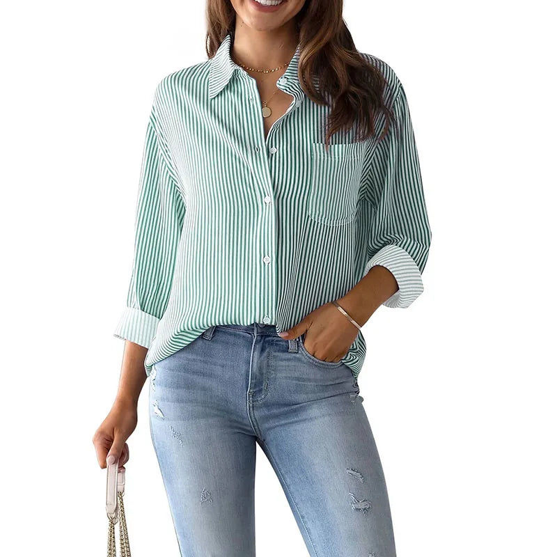 Classic Blue Striped Shirt Women 2026 Spring Streetwear