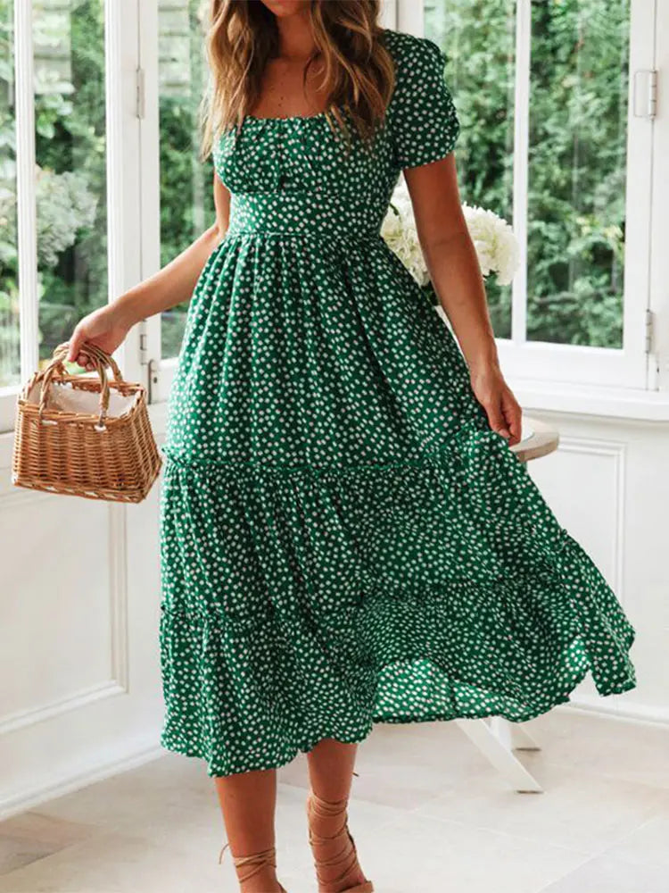 Vestidos Vintage Vintage Print Puff Sleeve summer Beach Dress