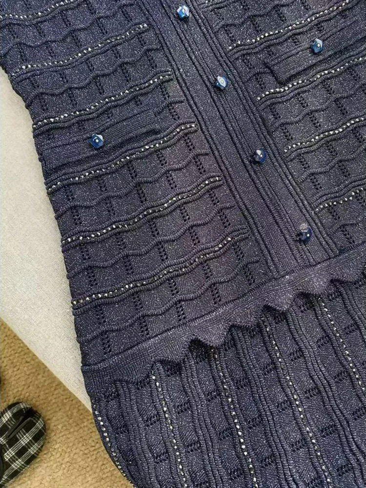 High Quality Dark Blue Temperament Knit Long Dress for Women