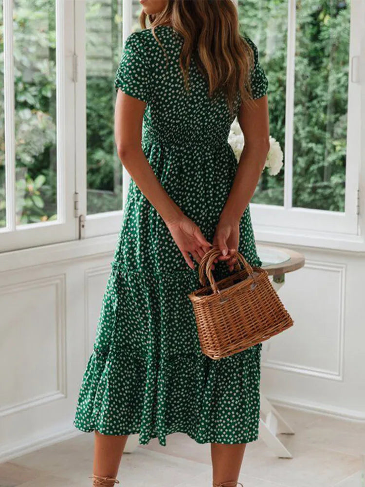 Vestidos Vintage Vintage Print Puff Sleeve summer Beach Dress