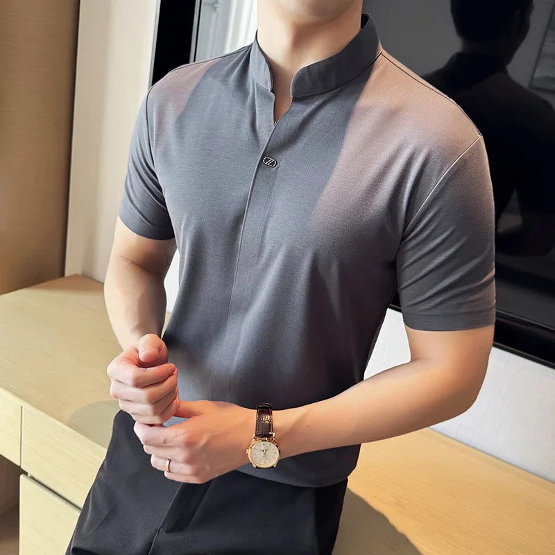 Men's High Elastic V-neck Polo Shirt