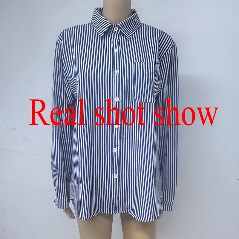 Classic Blue Striped Shirt Women 2026 Spring Streetwear