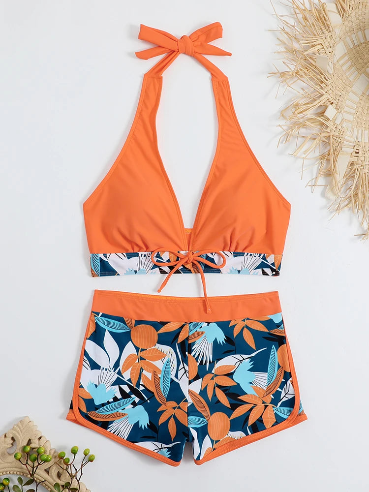 2026 Halter Bikini Set Short Swimsuit for Women
