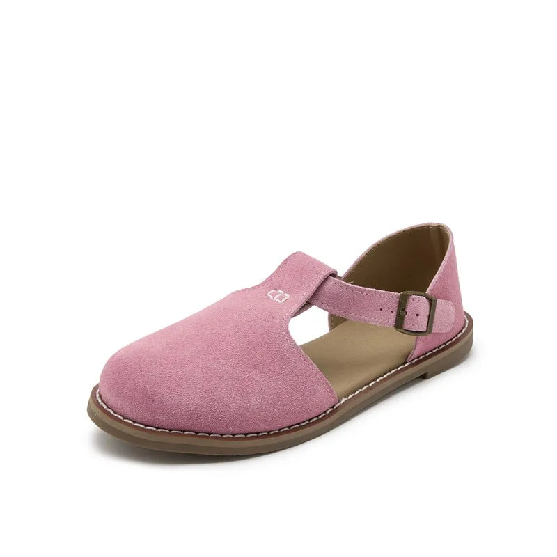 Flat-soled retro frosted genuine leather women's sandals 2026